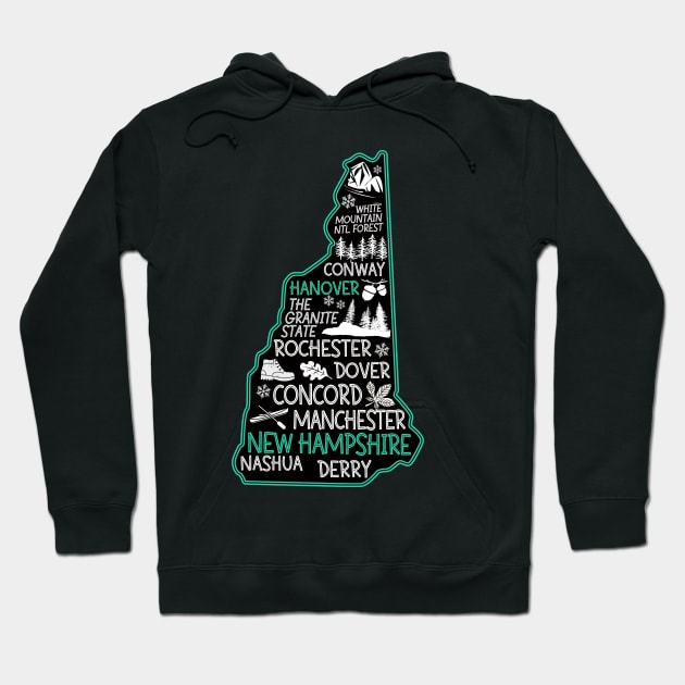 New Hampshire Hanover cute map Conway Rochester Dover Manchester The Granite State Hoodie by BoogieCreates